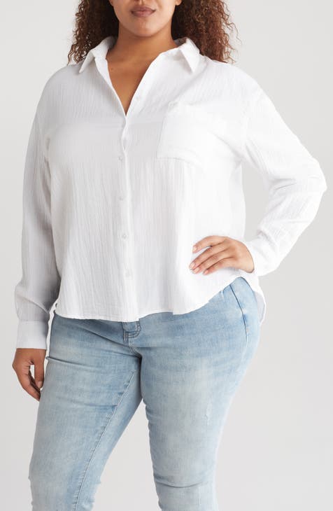 Relaxed Cotton Gauze Button-Up Shirt (Plus)