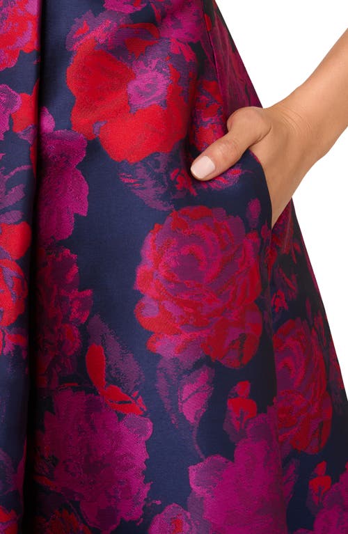Adrianna Papell Floral Jacquard High-low Dress In Navy Multi