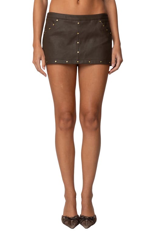 Shop Edikted Stormi Faux Leather Mini Skort In Brown