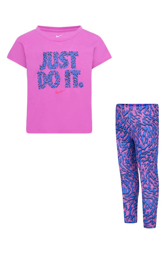 Nike Kids' Just Do It Logo Graphic T-shirt & Leggings Set In Playful Pink