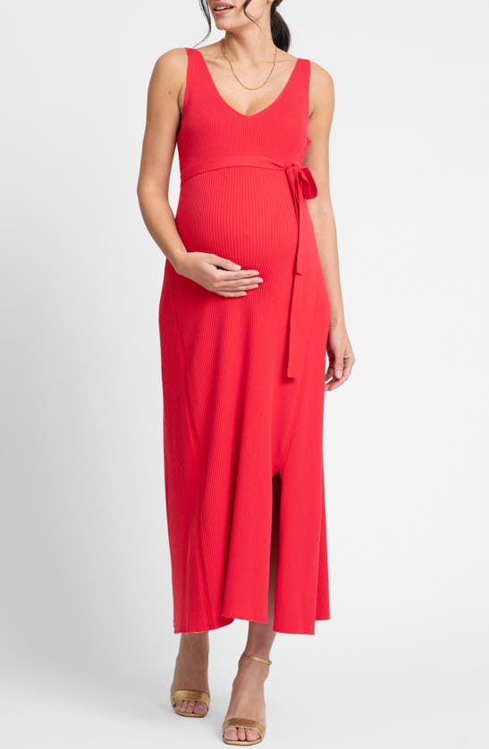 Shop Seraphine Rib Maternity/nursing Midi Sweater Dress In Raspberry