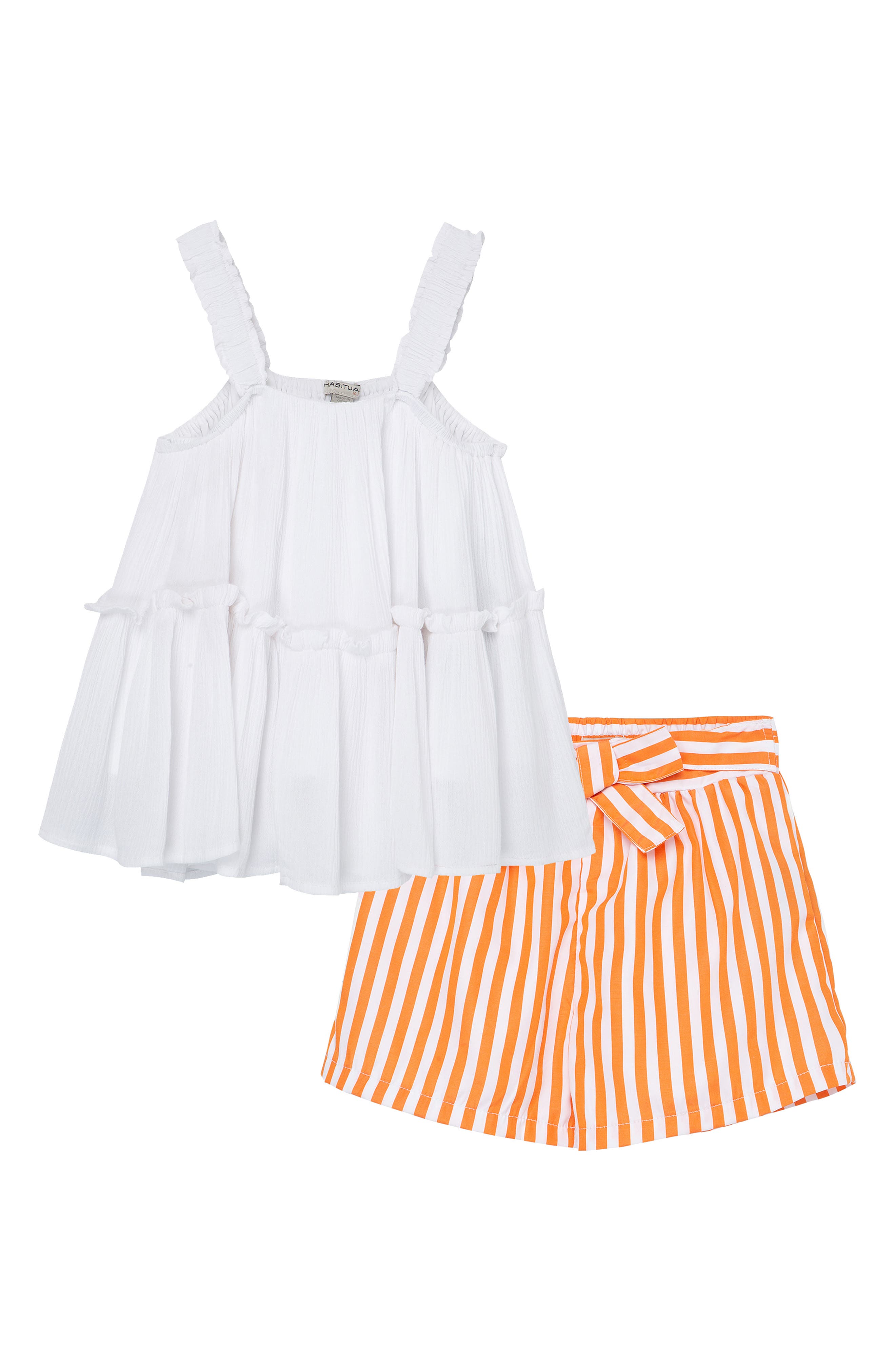 Kids Ruffle Stripe Tank Top & Shorts Set in White at Nordstrom Nordstrom Clothing Tops Tank Tops 