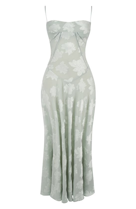 Shop House Of Cb Seren Blush Sheer Lace-up Back Gown In Aqua