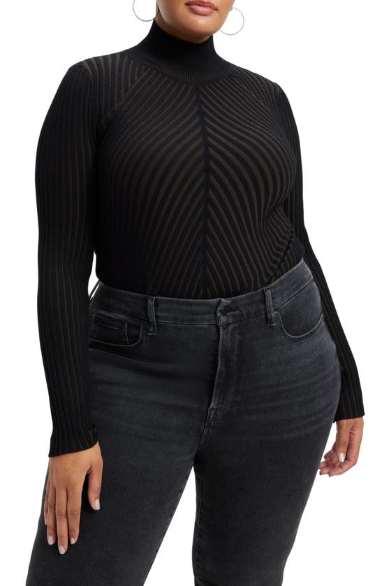 Good American Rib-knit Mock Turtleneck Bodysuit In Black001