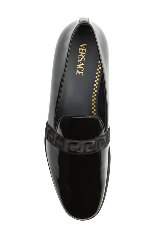 Shop Versace Greca Patent Leather Slipper In Black