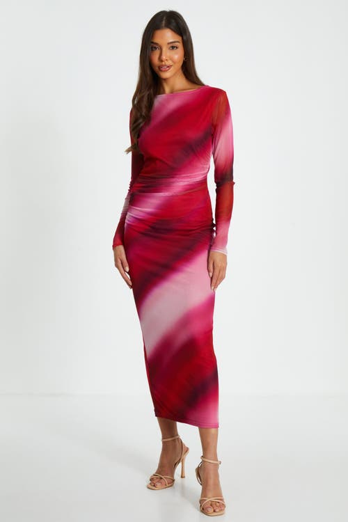 Quiz Ombre Stripe Long Sleeve Midaxi Dress In Rasberry