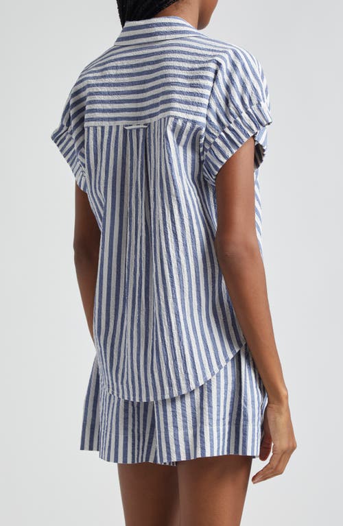 Shop Veronica Beard Almera Stripe Seersucker Top In Blue/white