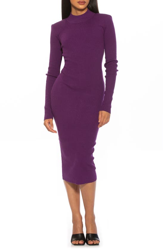 Alexia Admor Eliah Long Sleeve Knit Midi Dress In Plum