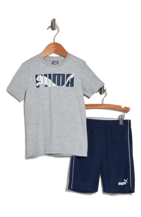 Puma Kids' Cotton Graphic T-shirt & Shorts Set In Gray