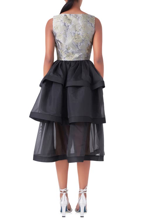 Endless Rose Floral Jacquard Midi Dress In Taupe Multi/black