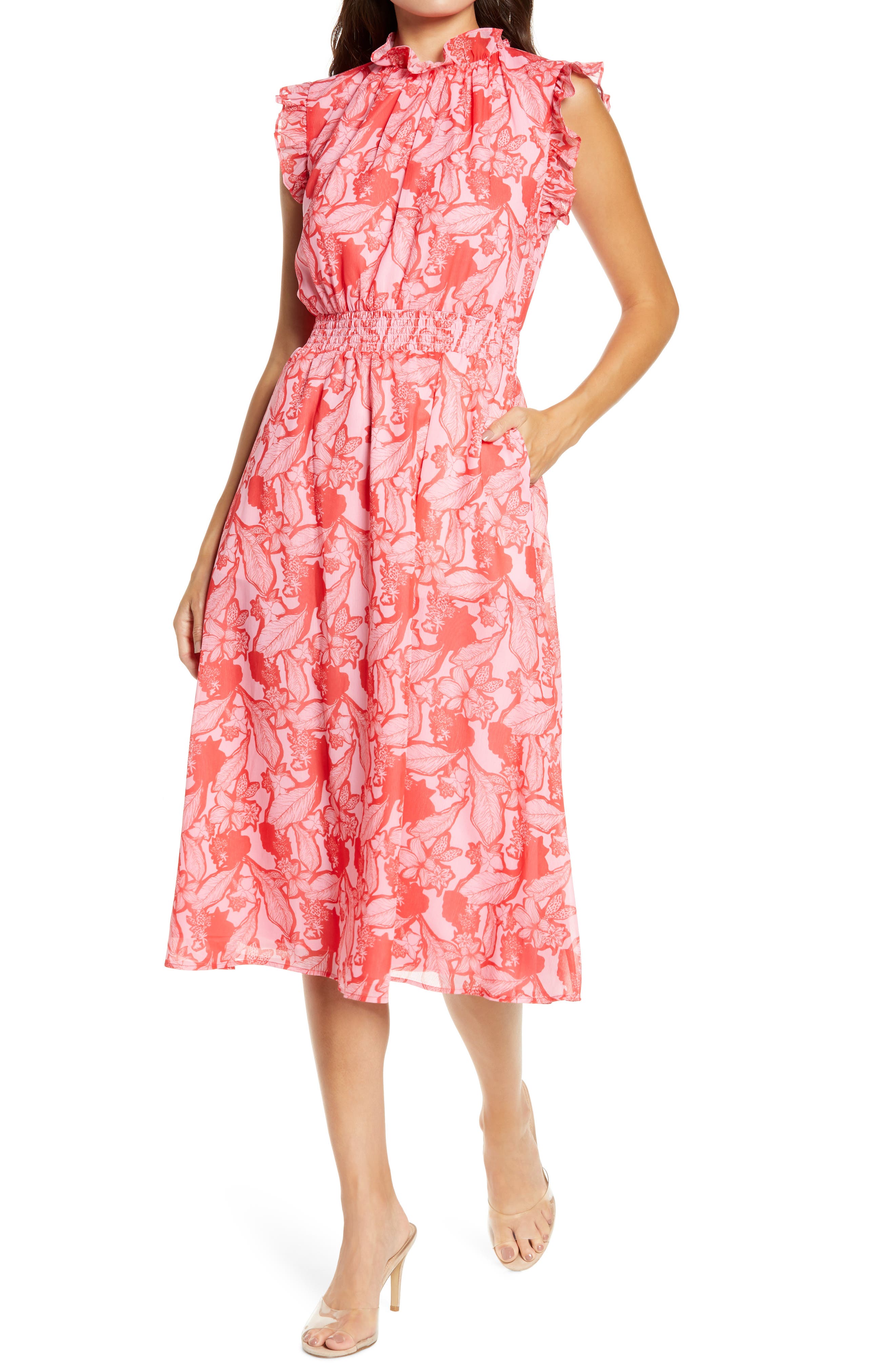 chelsea28 midi ruffle wrap dress