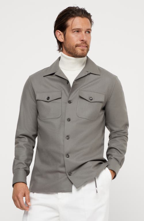 Shop Brunello Cucinelli Virgin Wool Flannel Overshirt In Military