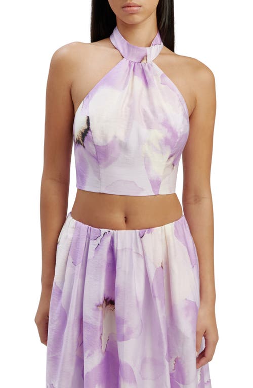 Alora Crop Halter Top in Lavender Floral