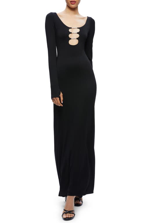 Alice + Olivia Kalena Beaded Cutout Detail Long Sleeve Maxi Dress in Black