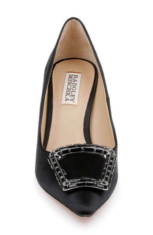 Badgley Mischka Women's Aubree Pointed Toe Rhinestone Embellished Mid Heel Pumps In Black Satin