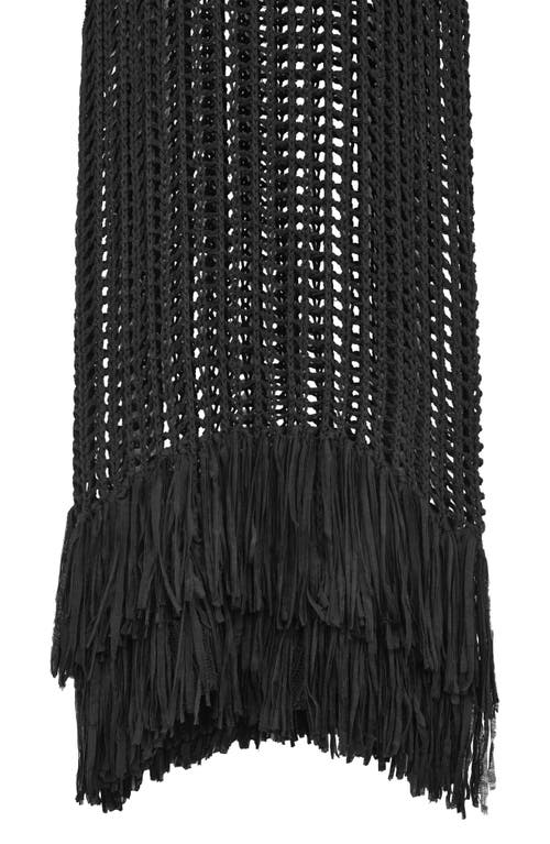 Saachi Boho Chic Fringe Knit Cover-up In Black