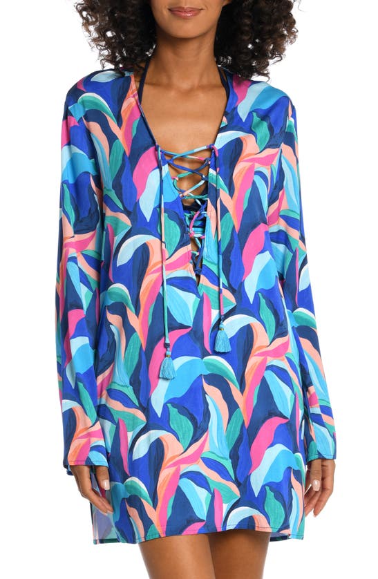 La Blanca Painted Lace-up Cover-up Tunic In Multi