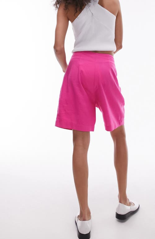 Topshop Linen Blend Bermuda Shorts In Pink