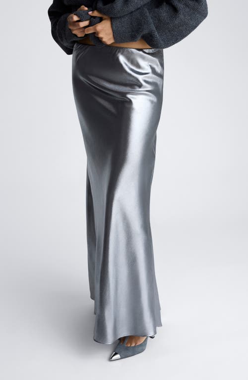 Kenneth Cole Metallic Bias Cut Maxi Skirt In Black/pewter