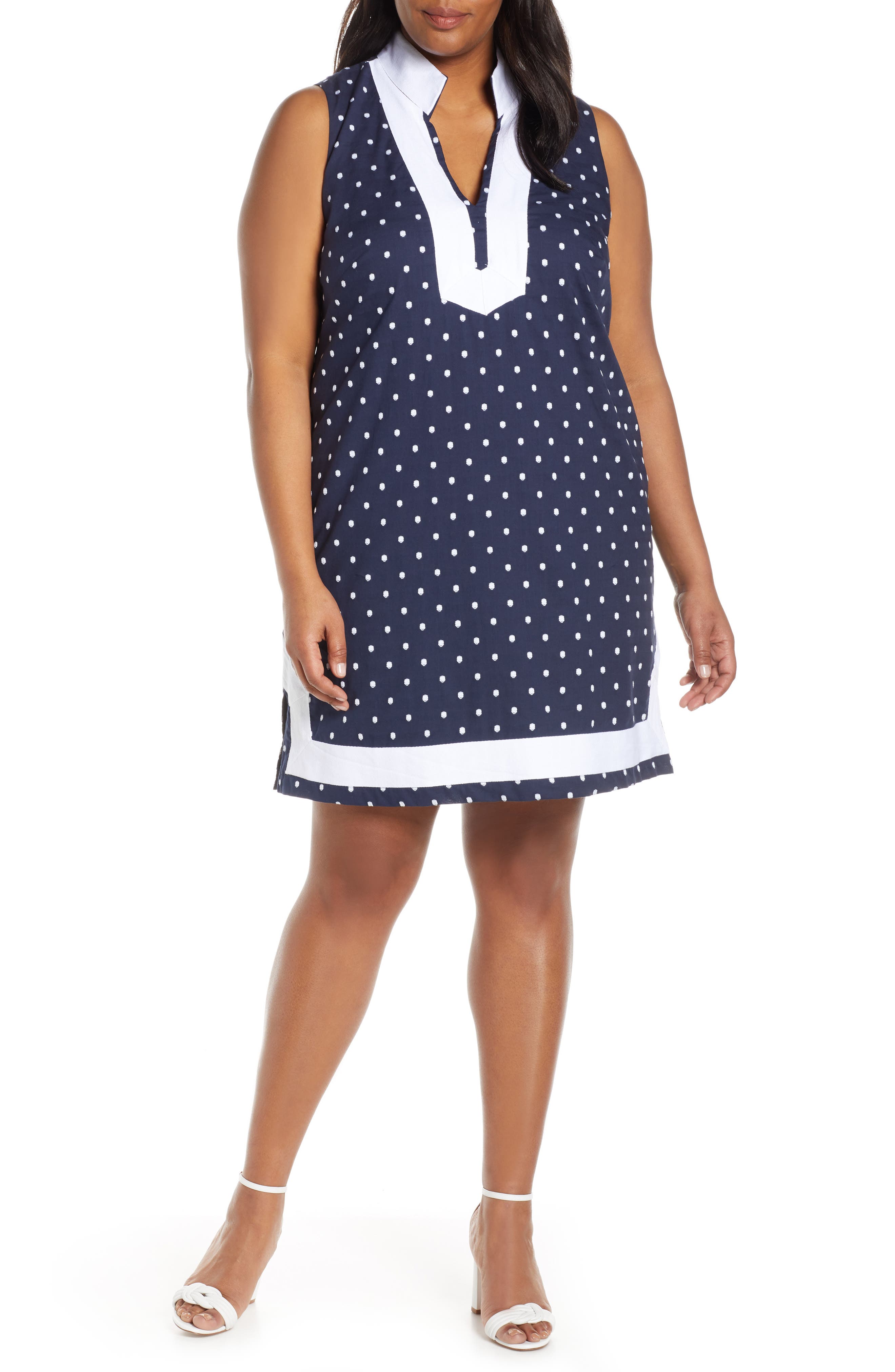 Plus Size Eliza J Polka Dot Cotton Dress, Blue