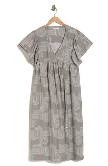 Shop Stitchdrop Nevis Print Flutter Sleeve Dress In Greyscape