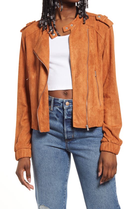 Blanknyc Faux Suede Moto Bomber In Rusty Rivets