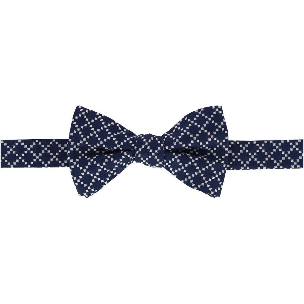 Trafalgar Rowan Geometric Pattern Silk Bow Tie In Navy