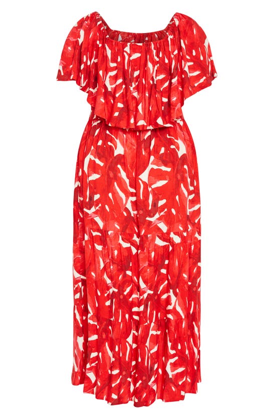 Shop City Chic Boardwalk Off The Shoulder Midi Dress In Crimson Palm
