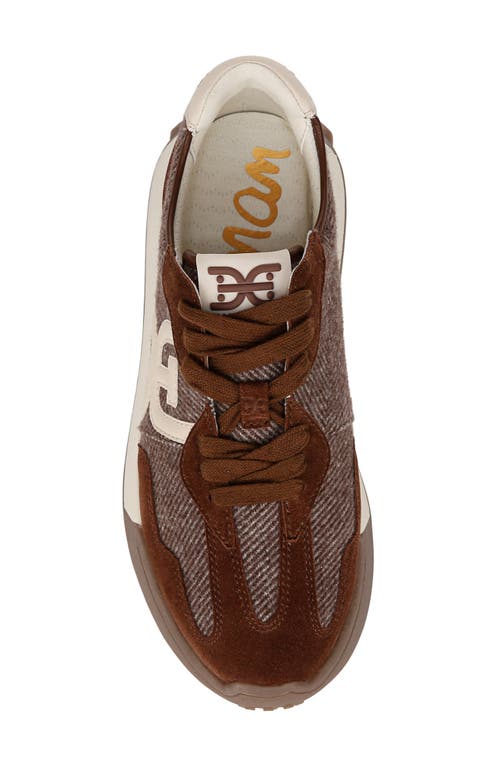 Sam Edelman Langley Lace Up Sneaker Brown Houndstooth Suede In Brown Multi