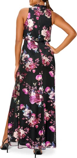 Adrianna Papell Floral Foil Sleeveless Front Slit Dress Nordstrom