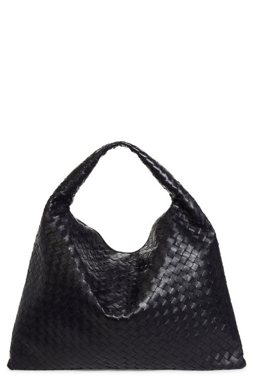 Bottega Veneta Large Hop Intrecciato Leather Hobo Bag In Space/brass