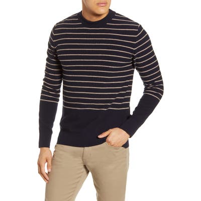 Oliver Spencer Blenheim Stripe Slim Fit Crewneck Wool Sweater, Blue