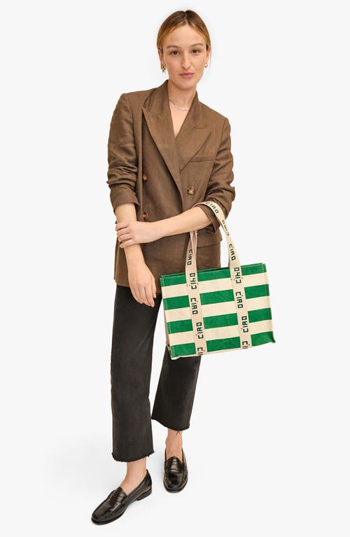 Clare V . Noemie Stripe Cotton Canvas Tote In Palm Green /canvas Stripe