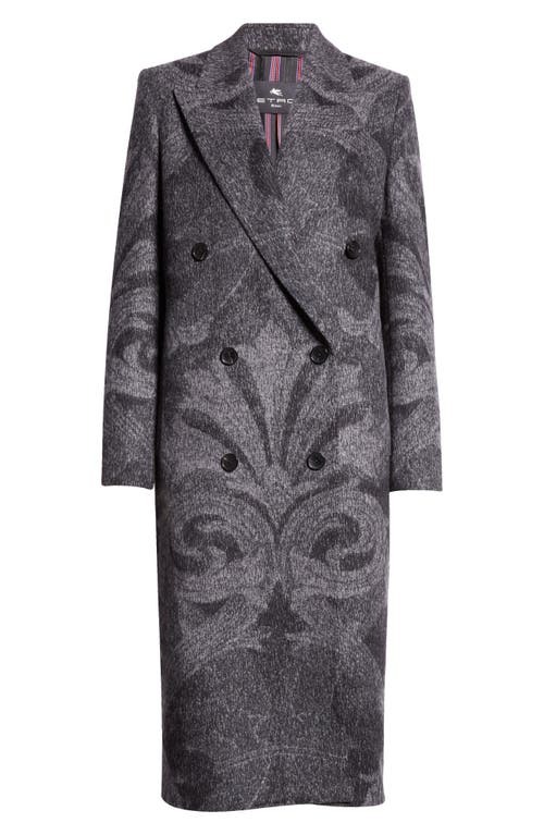 Shop Etro Longline Double Breasted Wool Coat In Multi Gray Base