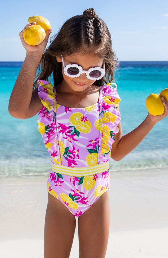 Shop Shade Critters Kids' Ruffle Tropical Lemon One-piece Swimsuit In Purple Multi