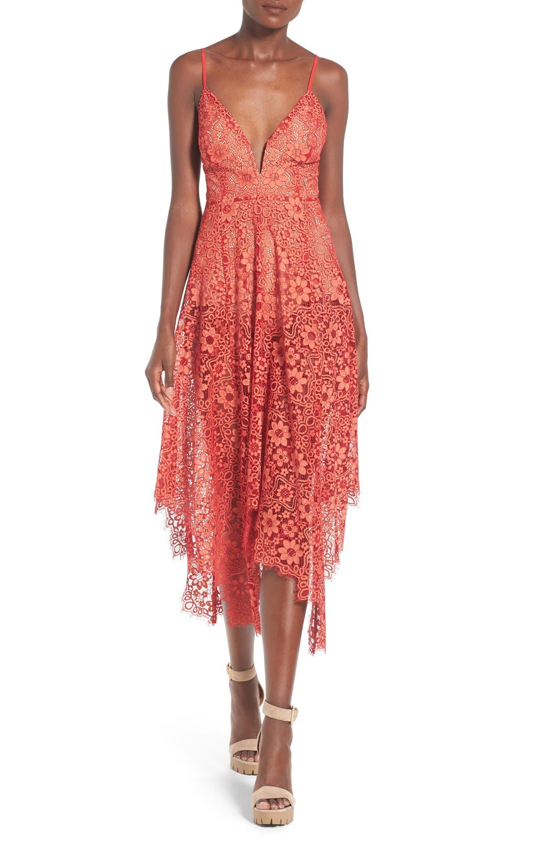 For Love & Lemons 'Rosemary' Handkerchief Hem Lace Midi Dress Nordstrom