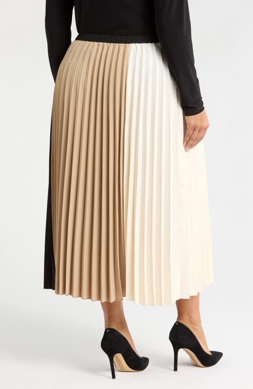 Shop Anne Klein Colorblock Pleated Midi Skirt In Ann Black/lt/ann White