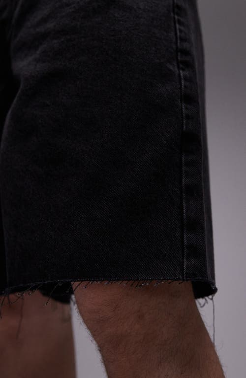Shop Topman Raw Hem Wide Leg Denim Shorts In Black