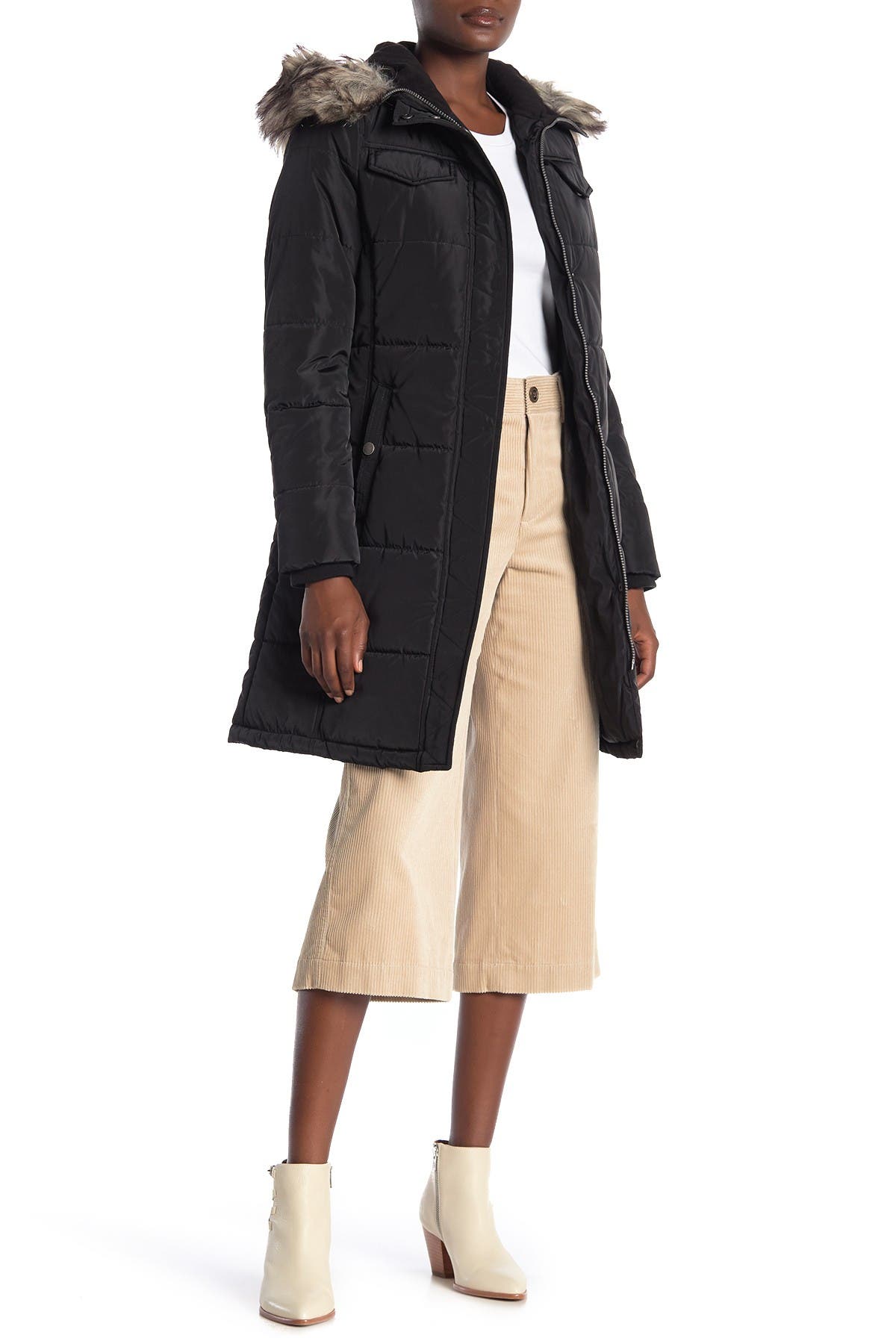 lucky brand faux fur trench coat