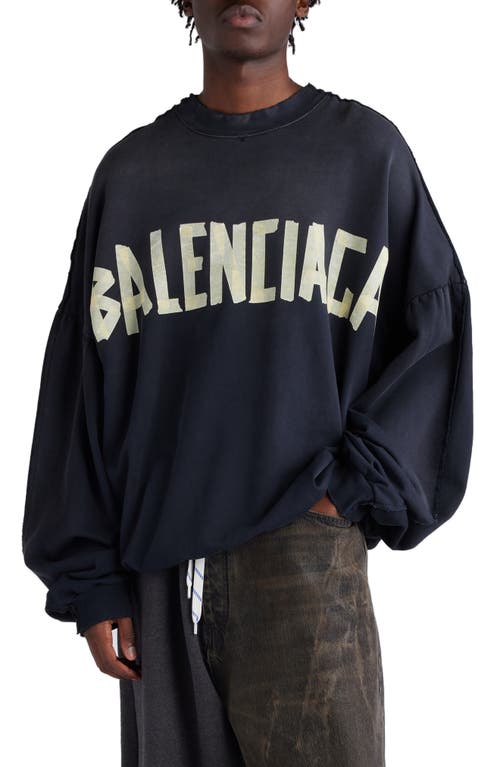 Shop Balenciaga Double Front Oversize Embroidered Graphic Crewneck Sweatshirt In Wash/fade Black