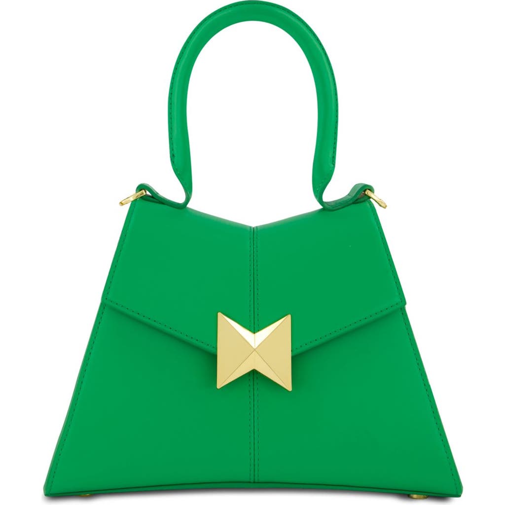 Mac Duggal Gold Hardware Detail Angular Top Handle Small Leather Handbag In Spring Green