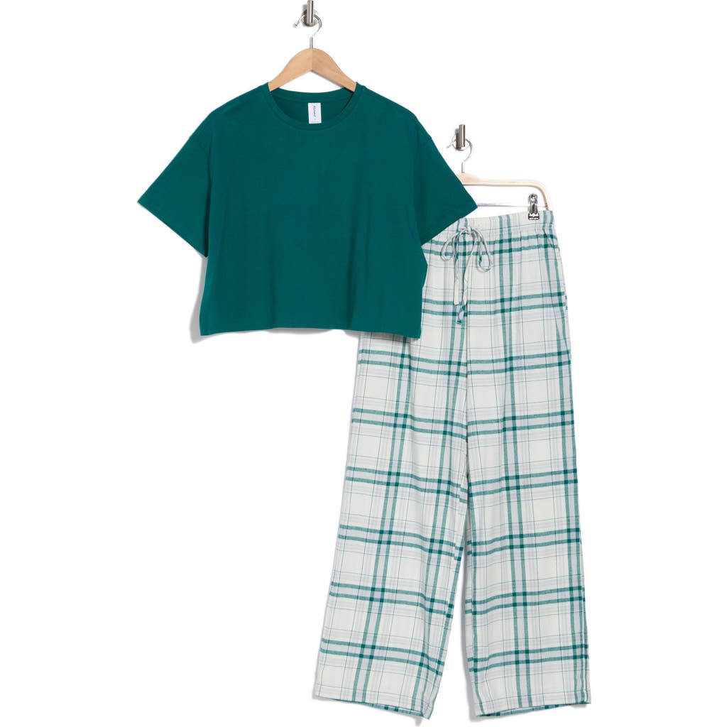 Abound Boxy T-shirt & Plaid Flannel Pants Pajamas In Green- Ivory Eryn Plaid