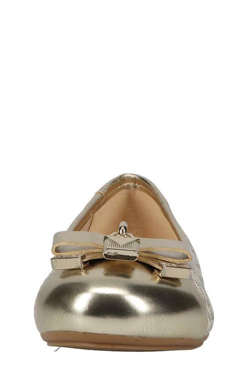 Shop Michael Michael Kors Kids' Kenya Lock Metallic Ballet Flat In Pale Gold