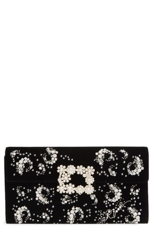 Roger Vivier Crystal Embellished Velvet Crossbody Bag in Nero at Nordstrom