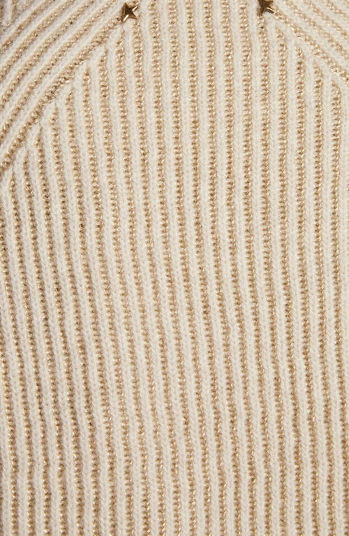 Shop Golden Goose Chain Detail Wool Blend Rib Cardigan In Lambs Wool/gold