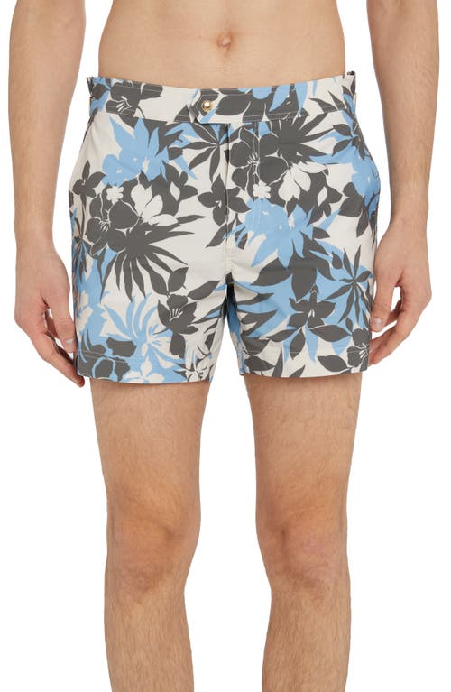 TOM FORD Tropical Floral Compact Poplin Swim Trunks in New Tropical Flower Blue
