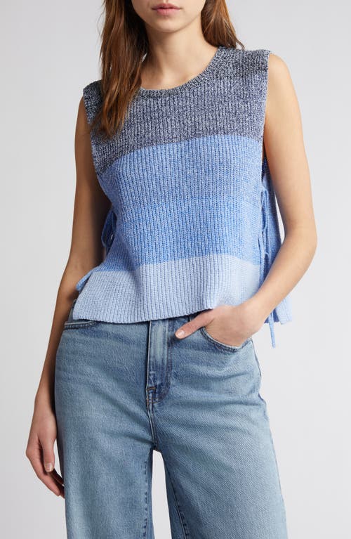 rag & bone Kati Stripe Side Tie Sleeveless Cotton Blend Sweater in Blue Multi at Nordstrom, Size Xx-Small