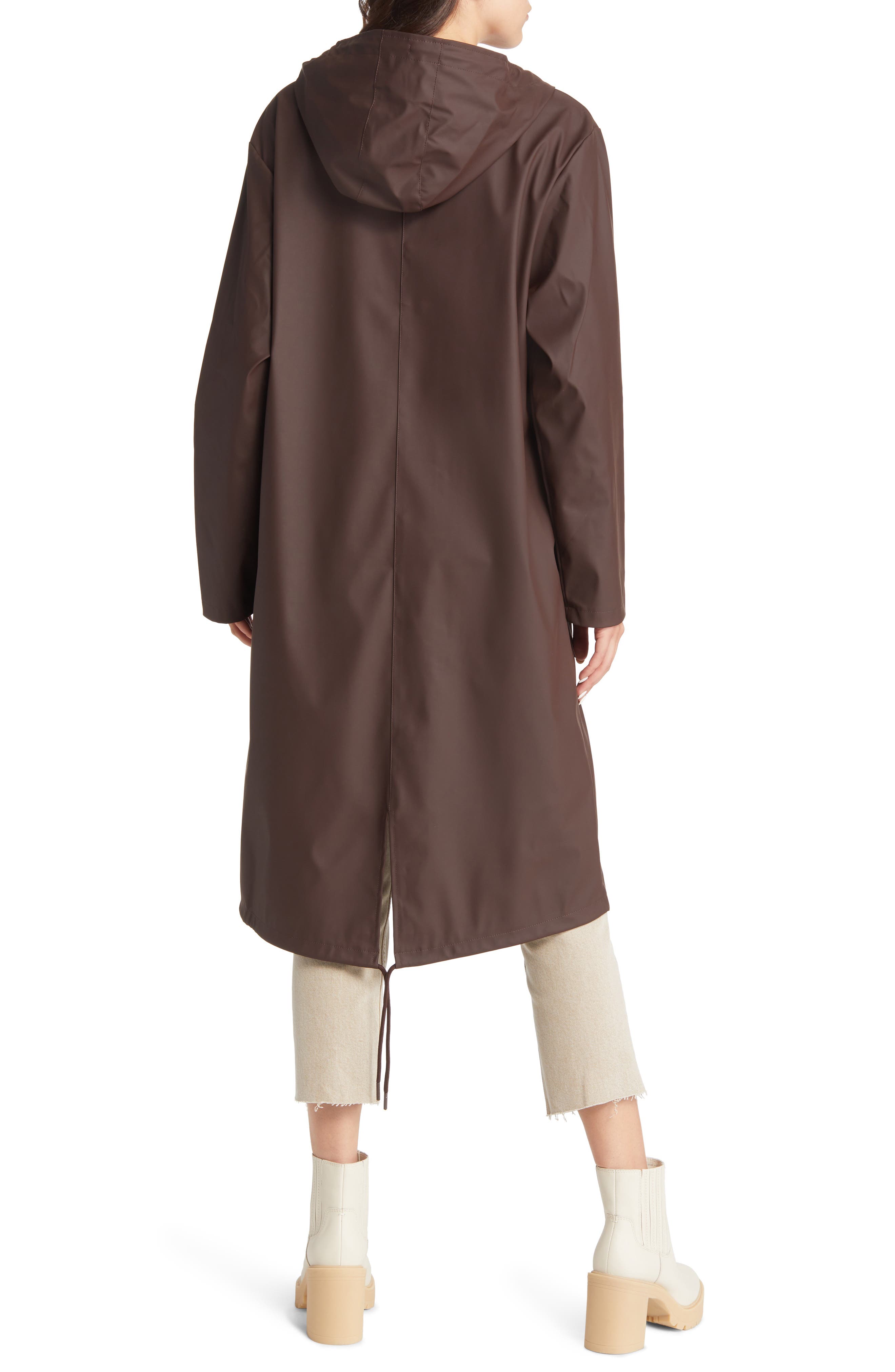 Topshop Longline Raincoat in Brown