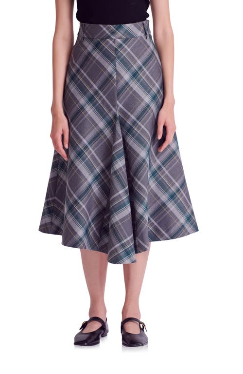 English Factory Plaid A-line Midi Skirt In Grey/green
