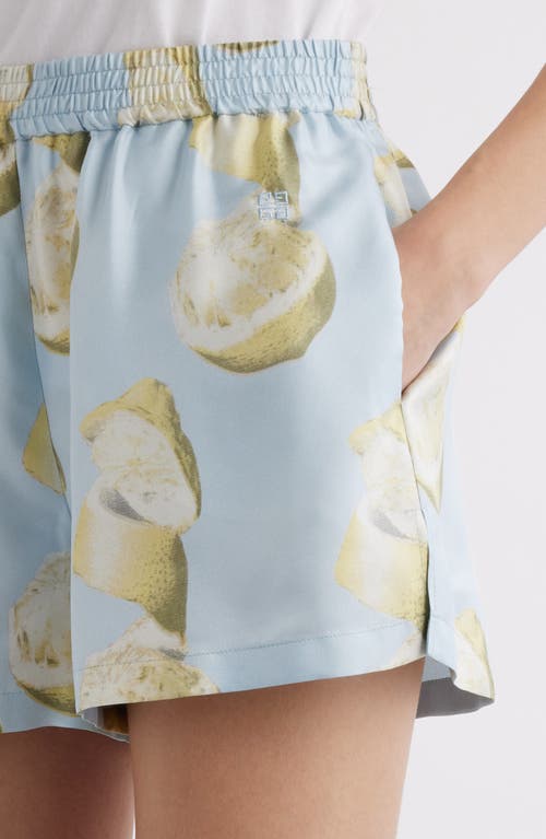 Shop Givenchy Lemon Print Silk Shorts In Blue/yellow